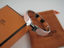 Hermes Pink Enamel Clic H Bracelet Narrow Width (12mm) In Silver